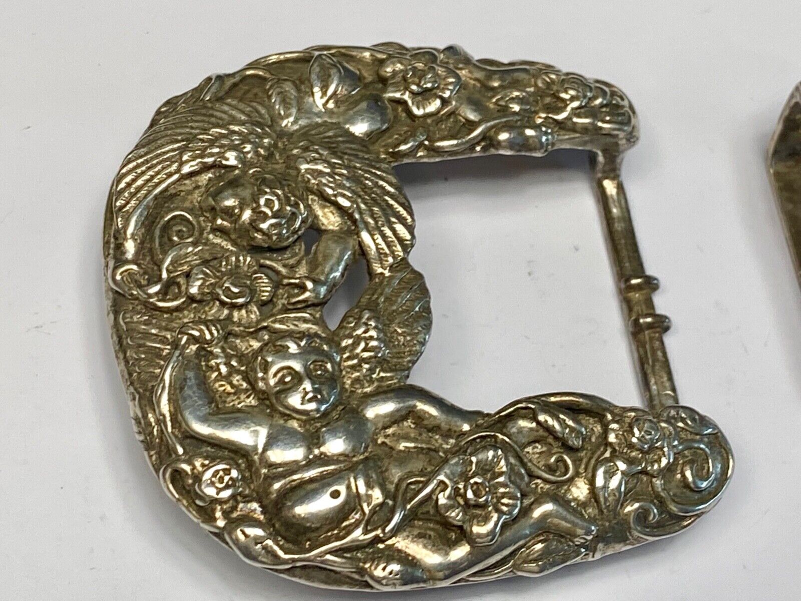 Amazing Andrea Barnett Angel Swirl Vtg. Sterling Silver belt buckle & Loop 110 G