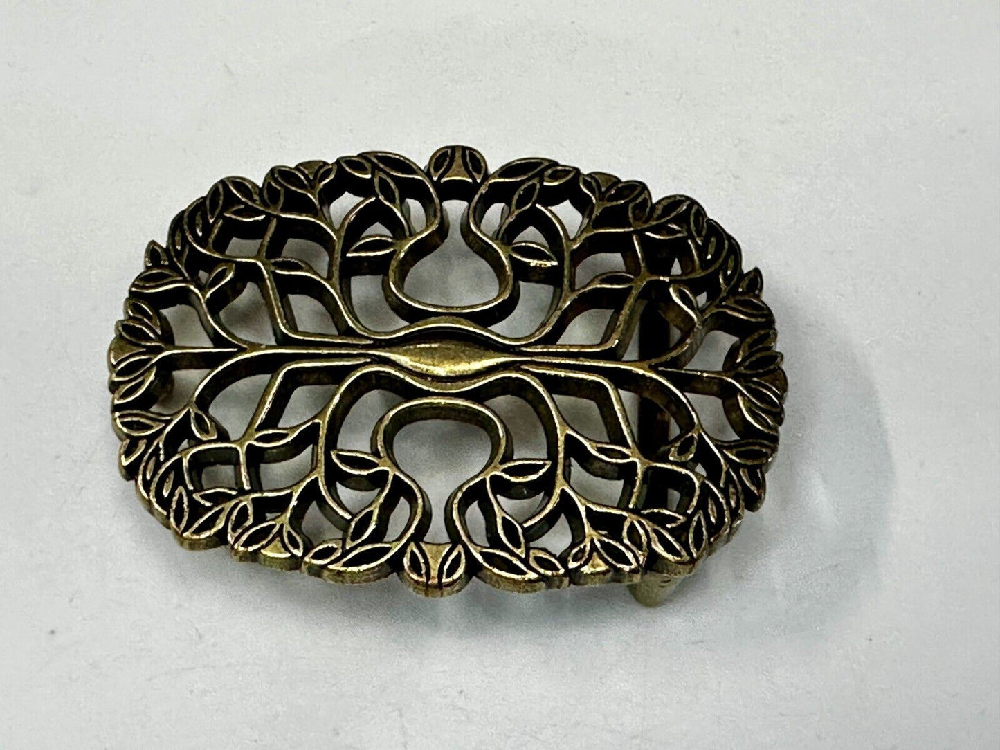 Tree of Life Pattern Openwork Hippy Boho Brass Tone Ornate Belt Buckle