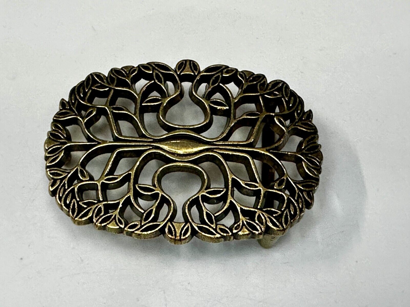 Tree of Life Pattern Openwork Hippy Boho Brass Tone Ornate Belt Buckle