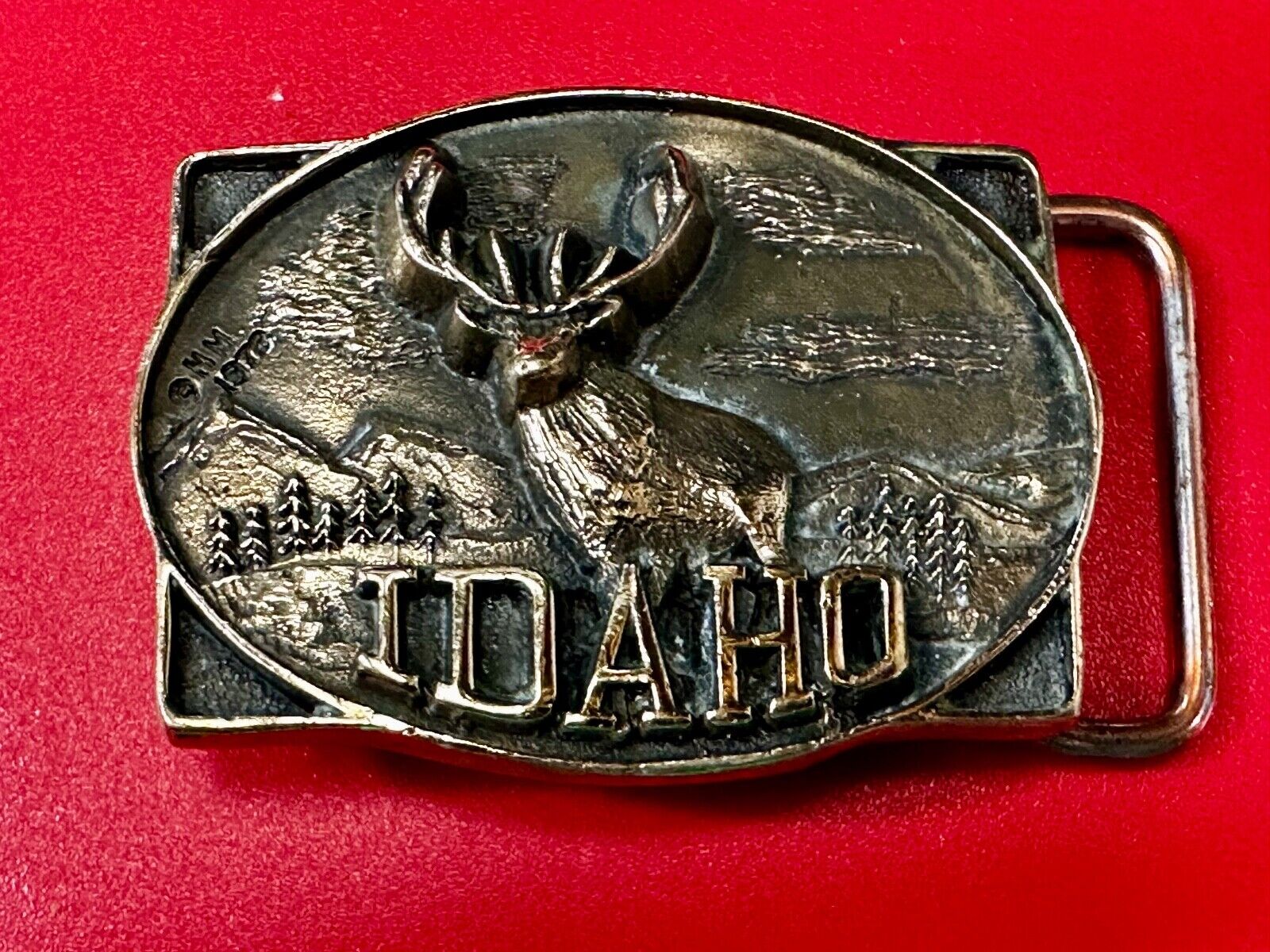 The State of Idaho Deer Buck Hunting Vtg.  1978 Small First Security Belt Buckle