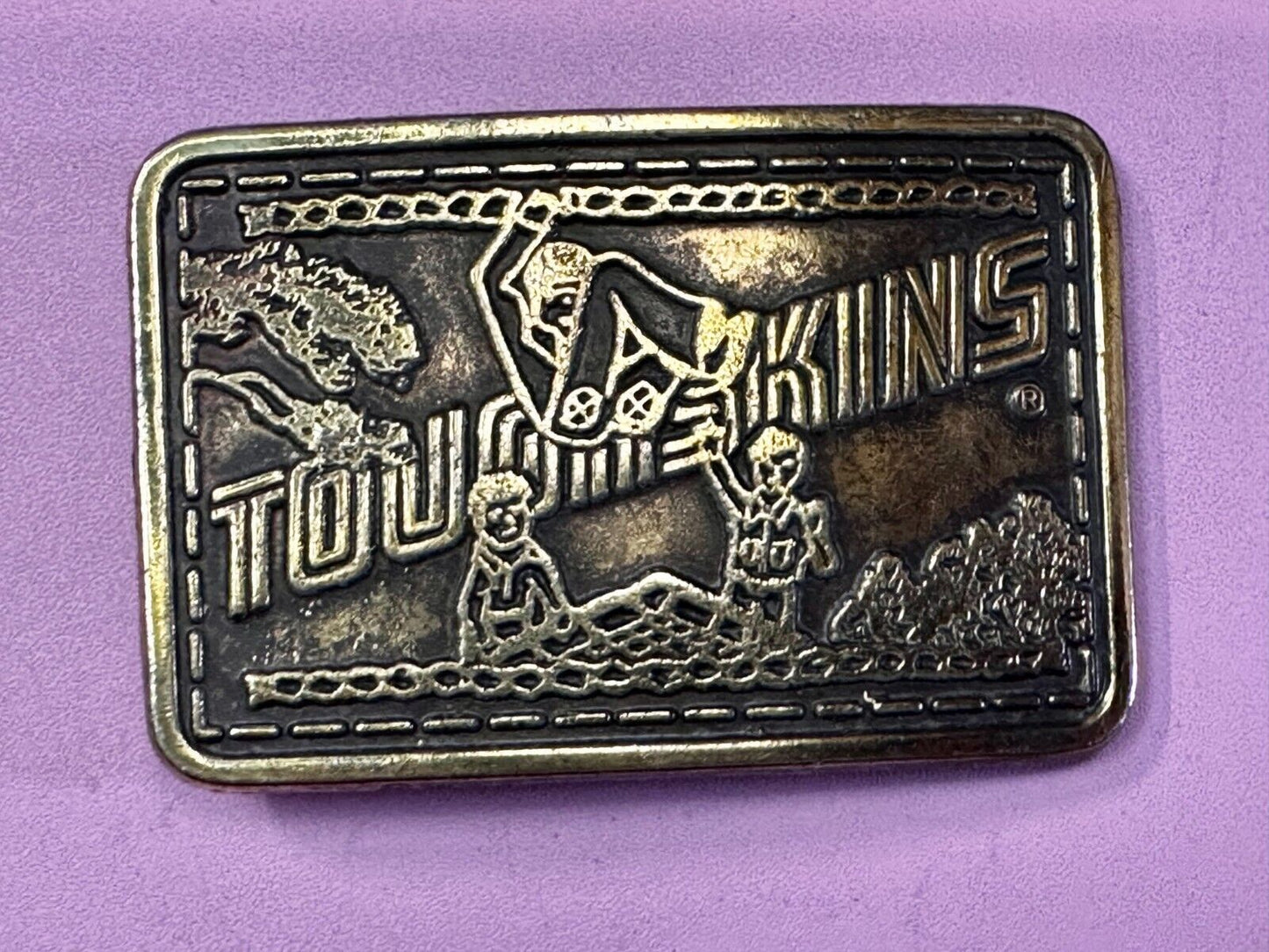 TOUGHSKINS JEANS Company Advertisement Brass Tone Vintage Belt Buckle