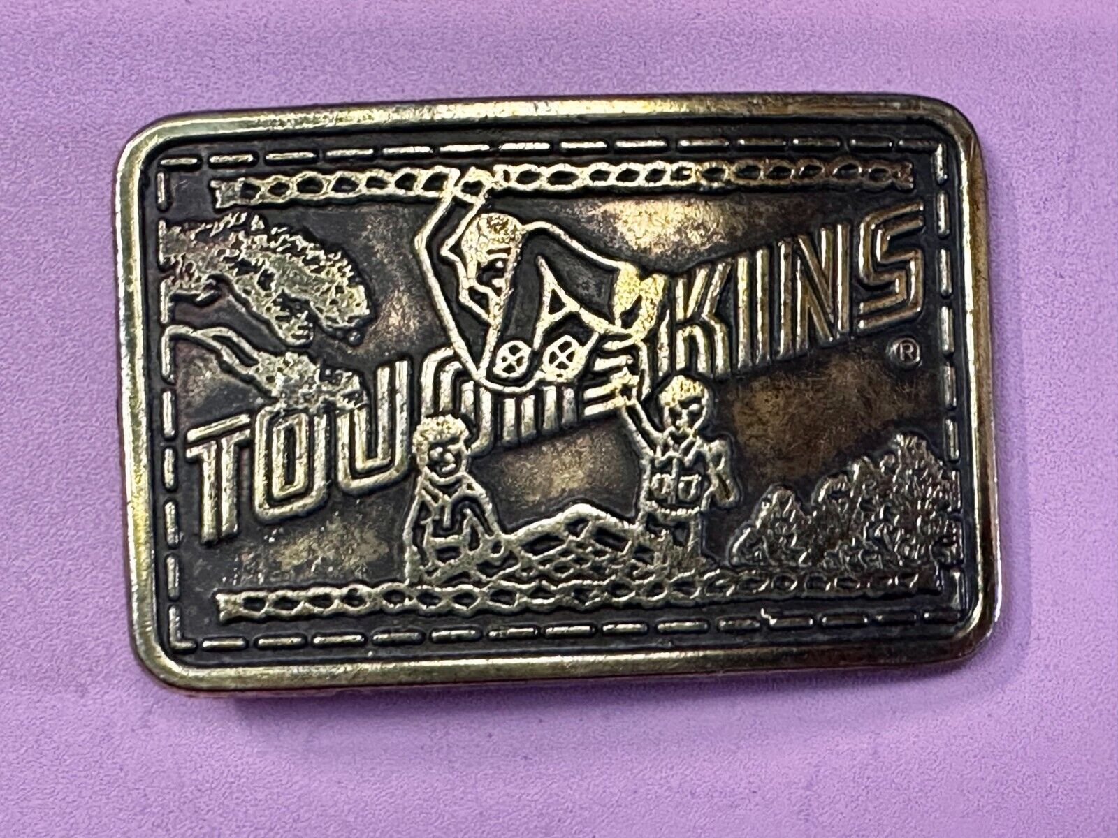 TOUGHSKINS JEANS Company Advertisement Brass Tone Vintage Belt Buckle