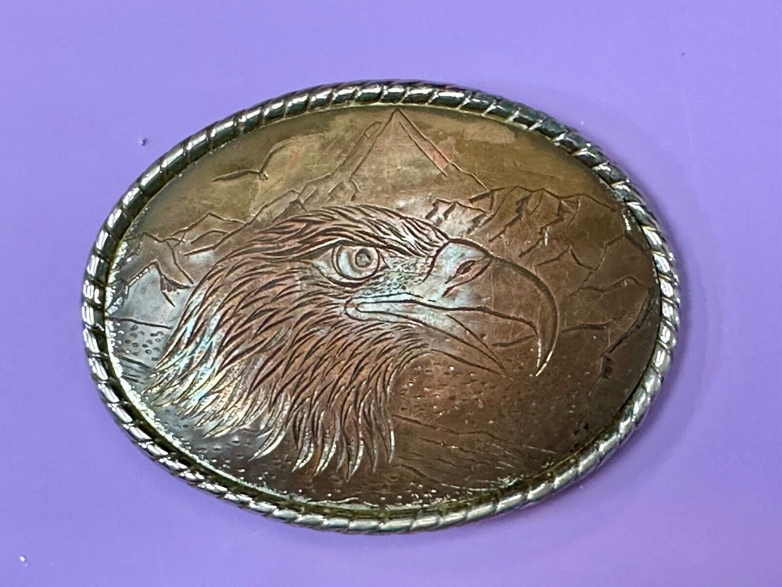American Bald Eagle Brown Color Oval Patriotic Belt Buckle Made in USA marked W