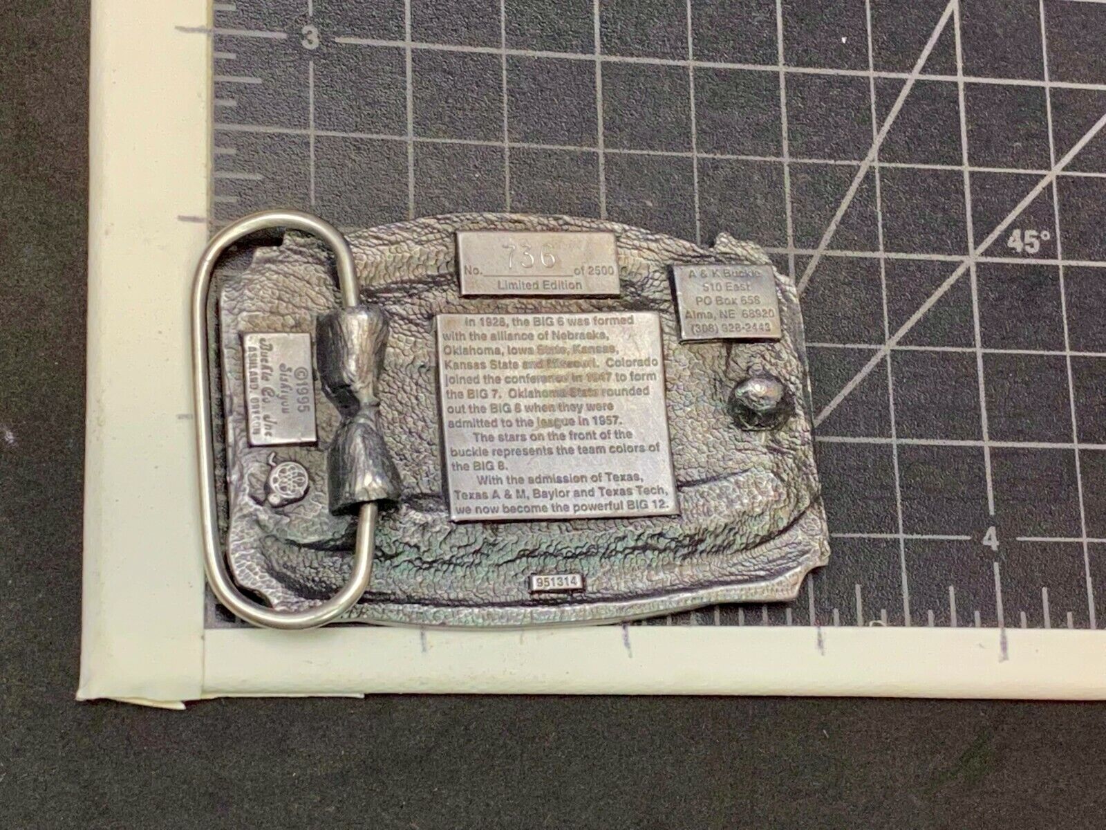 Big 7 Big 8 Conference 1995 - 1996 The Final Years Football History Belt Buckle