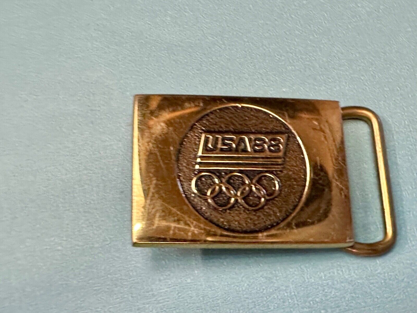 1988 US Olympics 100% Solid Brass Belt Buckle, Olympic Rings Logo & USA '88