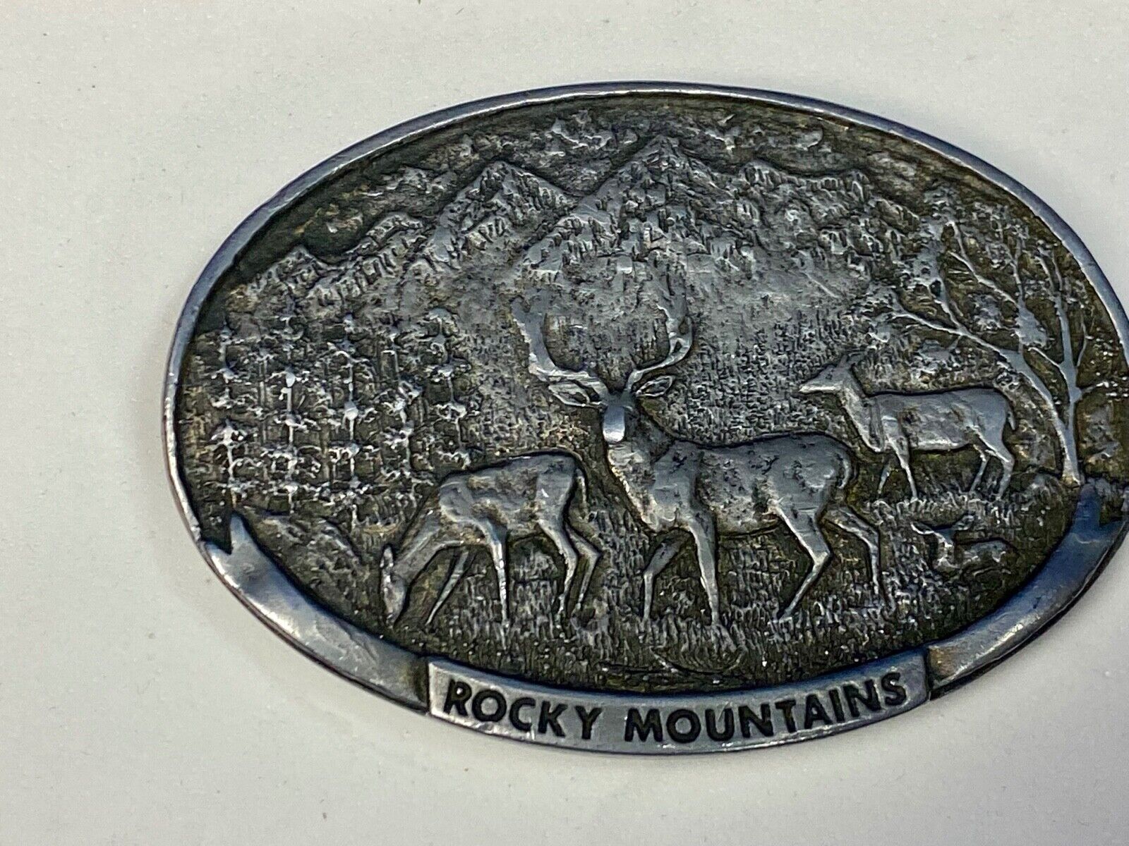 Vintage Deer in nature, Rocky Mountains Belt buckle by Spec Cast 