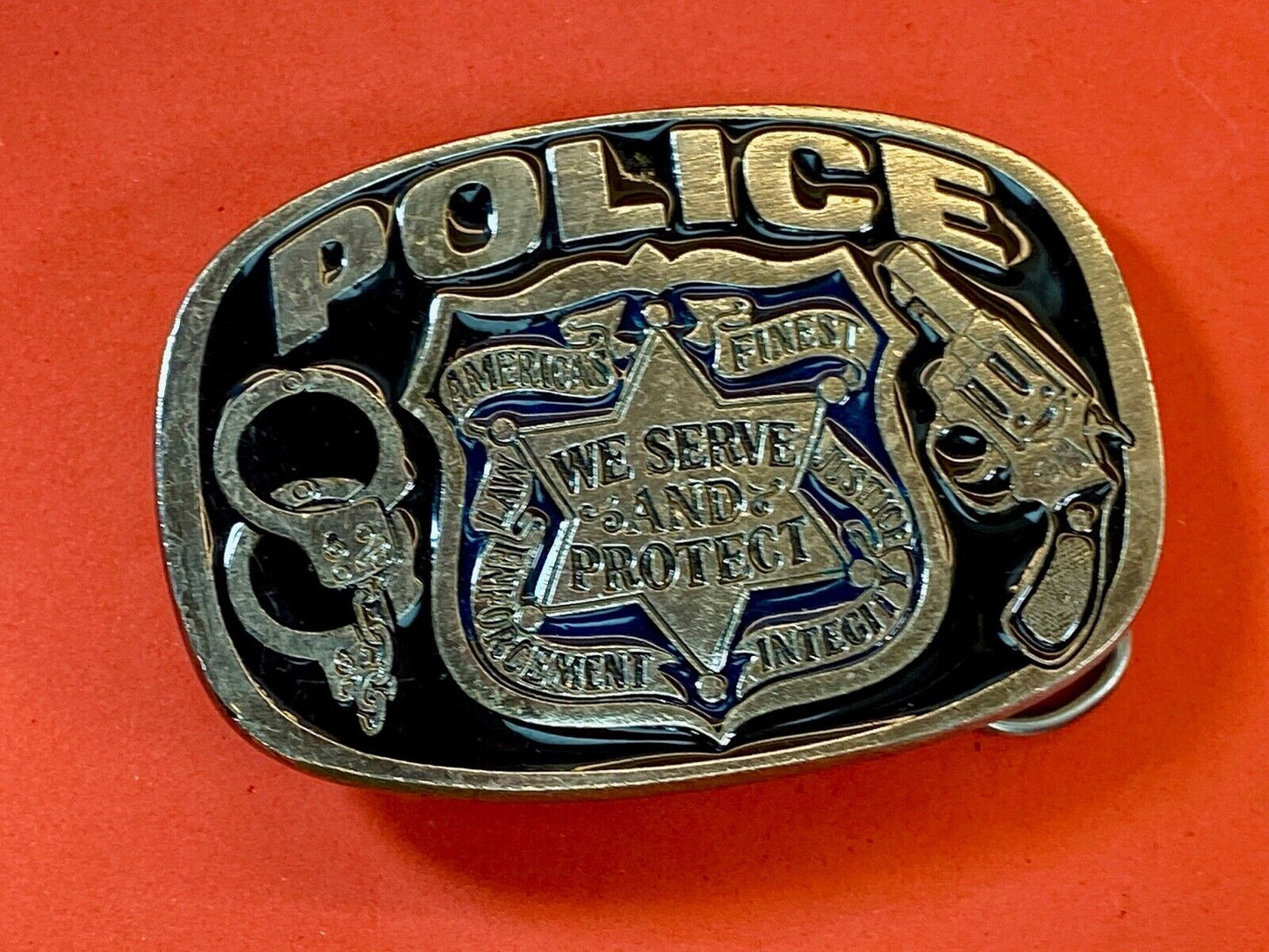 Americas Finest - Police -  We Protect And Serve Belt Buckle - By Buckle Bakery 