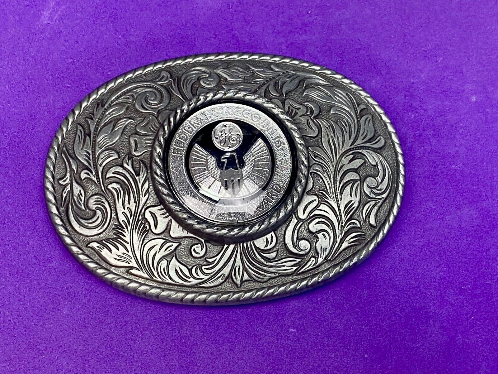 Vintage Ge Federal Accounts Special Award Centerpiece Western Ornate Belt Buckle