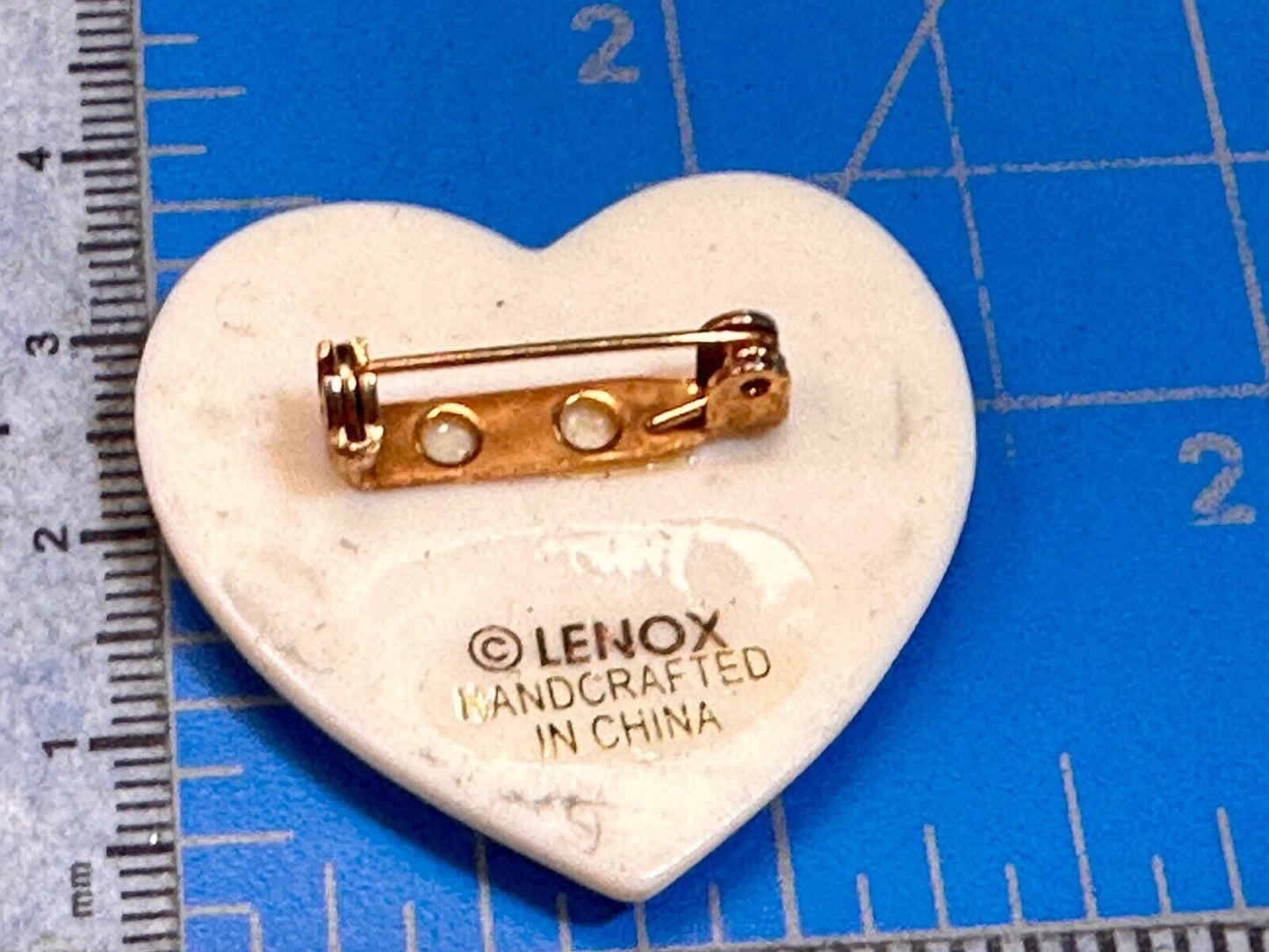 Vintage Lenox Heart Shaped Brooch with Peace Dove & Olive Branch, Gold Trim