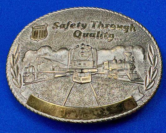 Union Pacific Rail Road SAFETY THROUGH QUALITY Train Engine STOTTS belt buckle