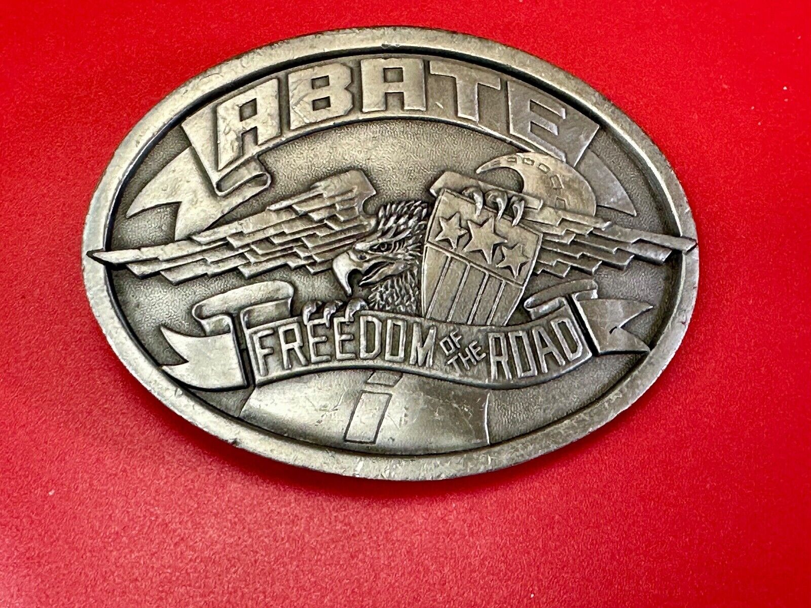 ABATE of Indiana Freedom of the road Bikers motorcycle Vintage 1985 belt buckle