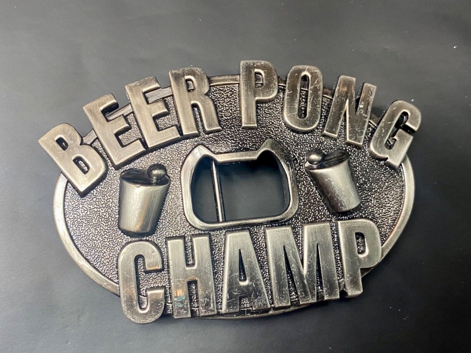 Beer Pong Champion Champ & Integrated Bottle Opener Belt Buckle College Gag Gift