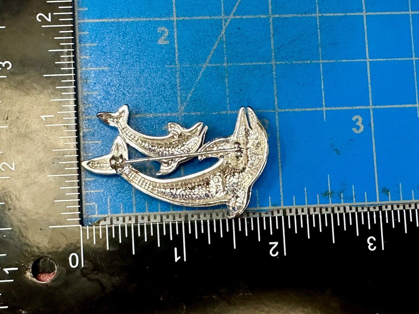 Two  Dolphins Curved Jumping in ocean scene AK Anne Klein Brooch Pin