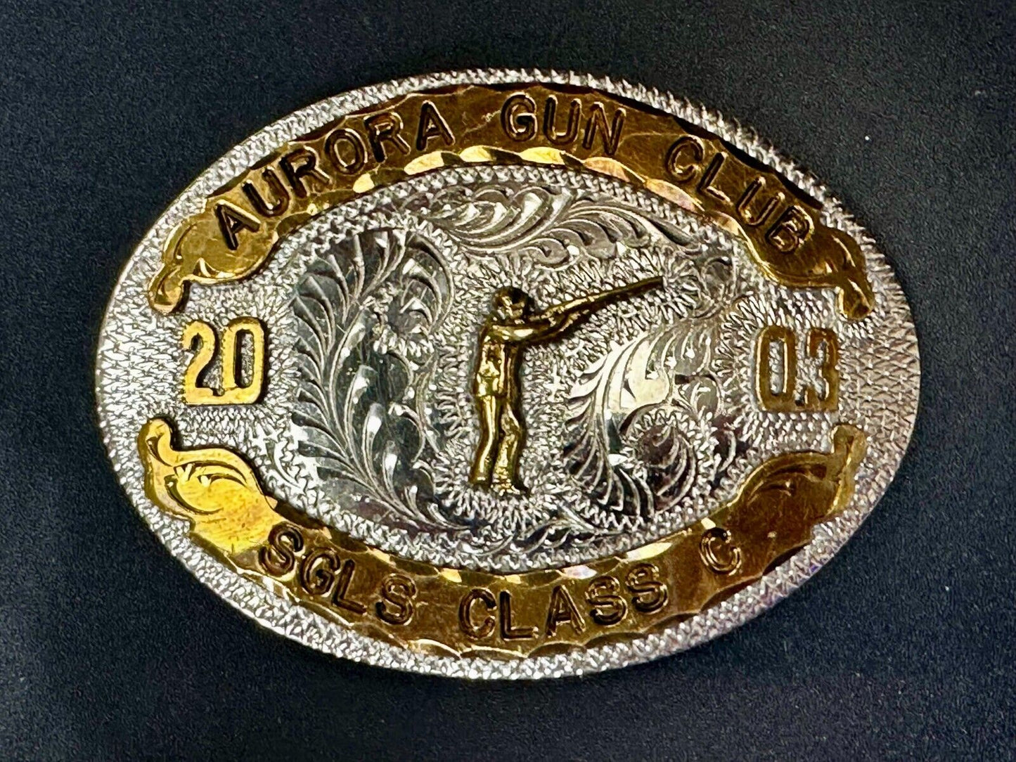 Aurora Gun Club Singles Class C 2003 Defensive Pistol Trophy Award Belt Buckle