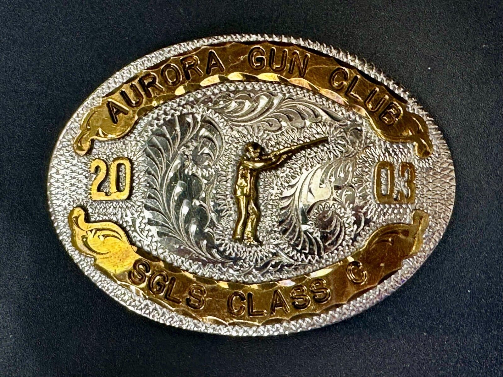 Aurora Gun Club Singles Class C 2003 Defensive Pistol Trophy Award Belt Buckle