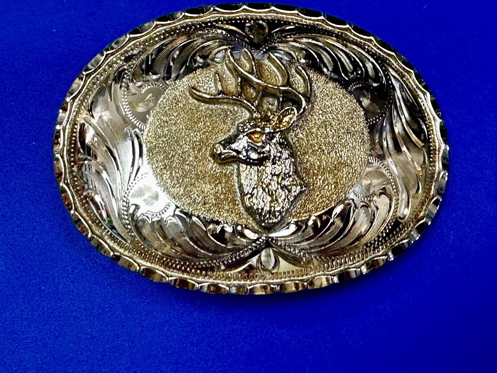 Unique Deer  Buck Elk - Ornate Alpaca Mexico Made Vintage Belt Buckle