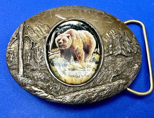 Bear Picture Art on Porcelain Cabochon Artist Julie Zsupnik Belt Buckle