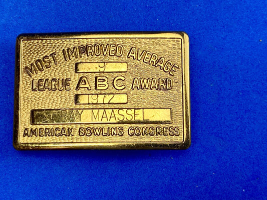 Vintage ABC American Bowling Congress League Award gold tone belt buckle