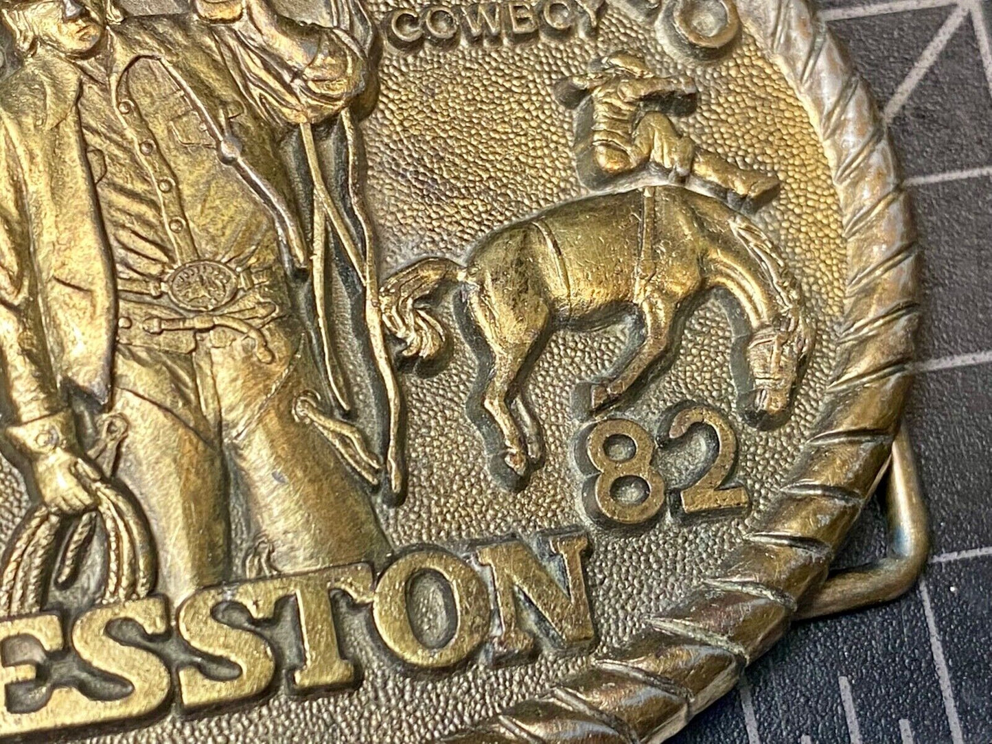 1982 Hesston Eighth edition Nation Finals Rodeo NFR Cowboy western belt buckle