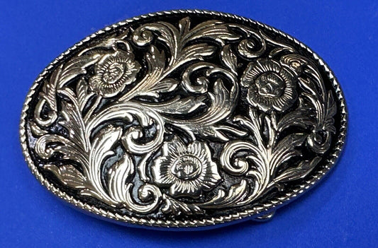 Black & gold color vintage western flower swirl design belt buckle