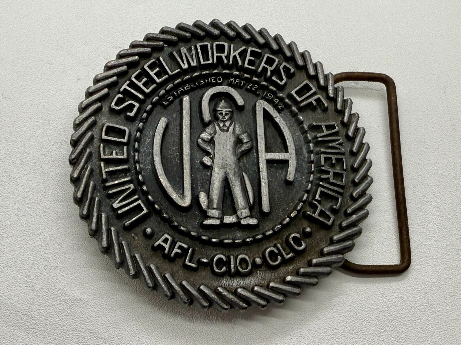 United Steelworkers of America USWA Union Est. 1942 CAPP & KNUDSEN Belt Buckle
