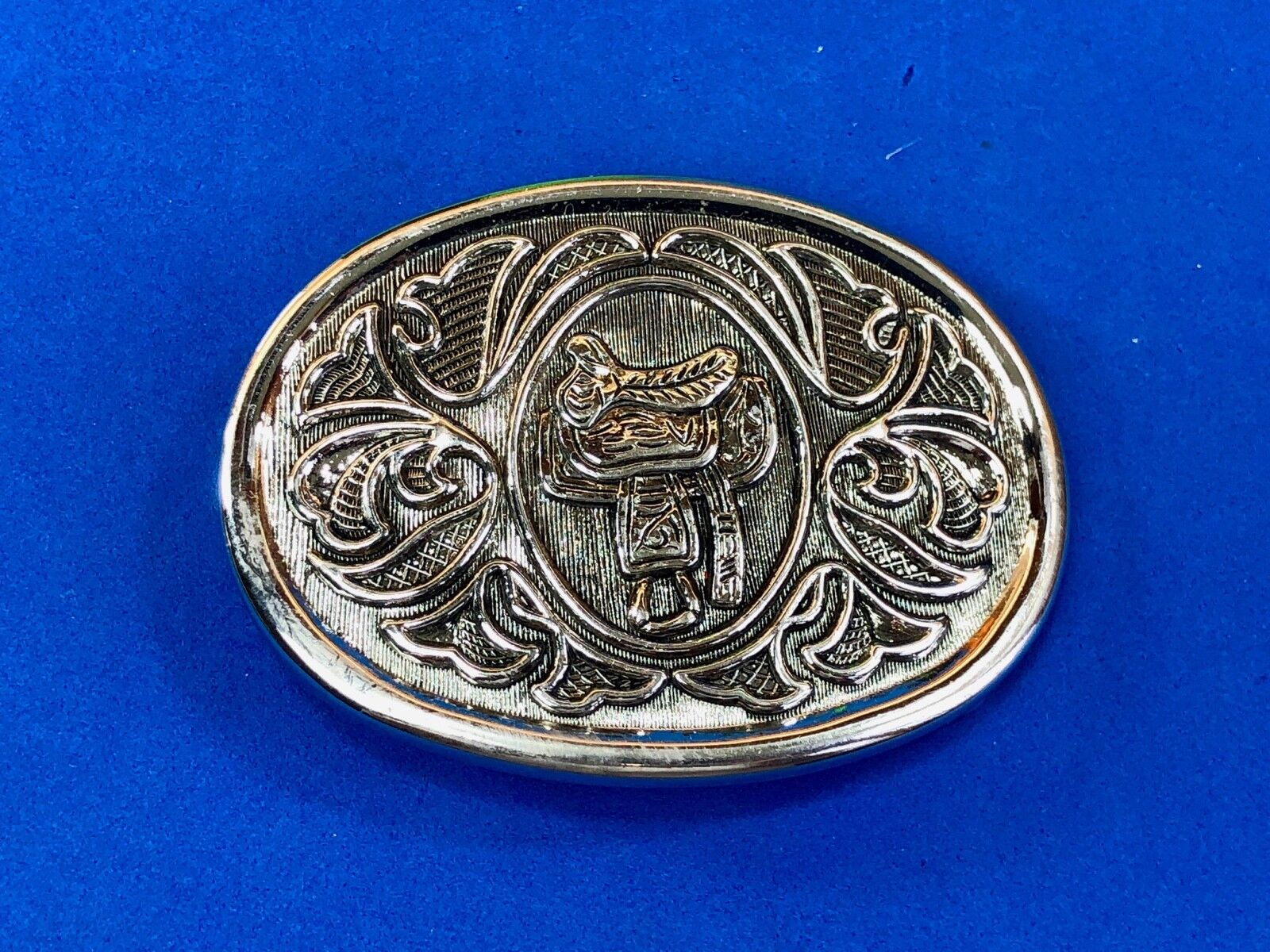 Vintage Horse Cowboy Cowgirls Rising Saddle Belt Buckle Signed Avon  