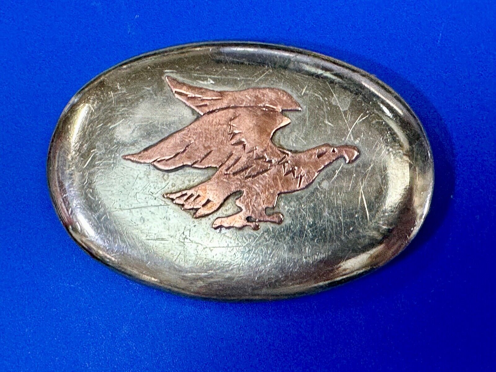 Flying Diving Hunting Patriotic EAGLE on Western two tone oval belt buckle