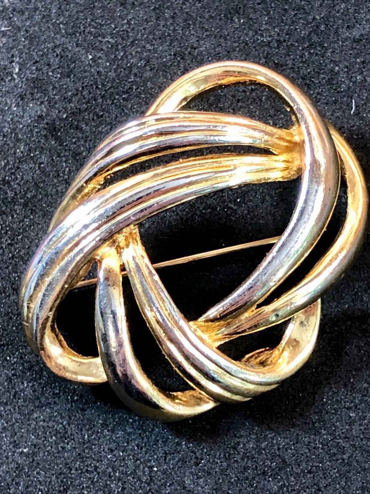 Vintage LANDAU Gold Ribbon Knot Knots Swirl Brooch Pin