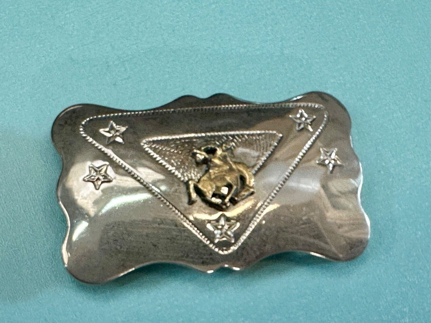 Vintage Cowboy Saddle Bronc western two tone belt buckle  with star accents