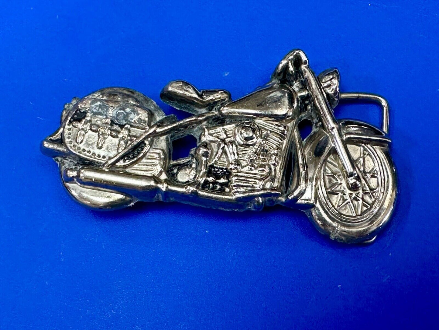 4" wide Figural Motorcycle W/ Saddle bag Silver color bikers belt buckle