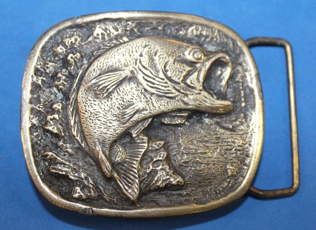 VINTAGE 1977 Largemouth bass fishing  AWARD Belt Buckle  lake, Ga R.J. VENTRICE
