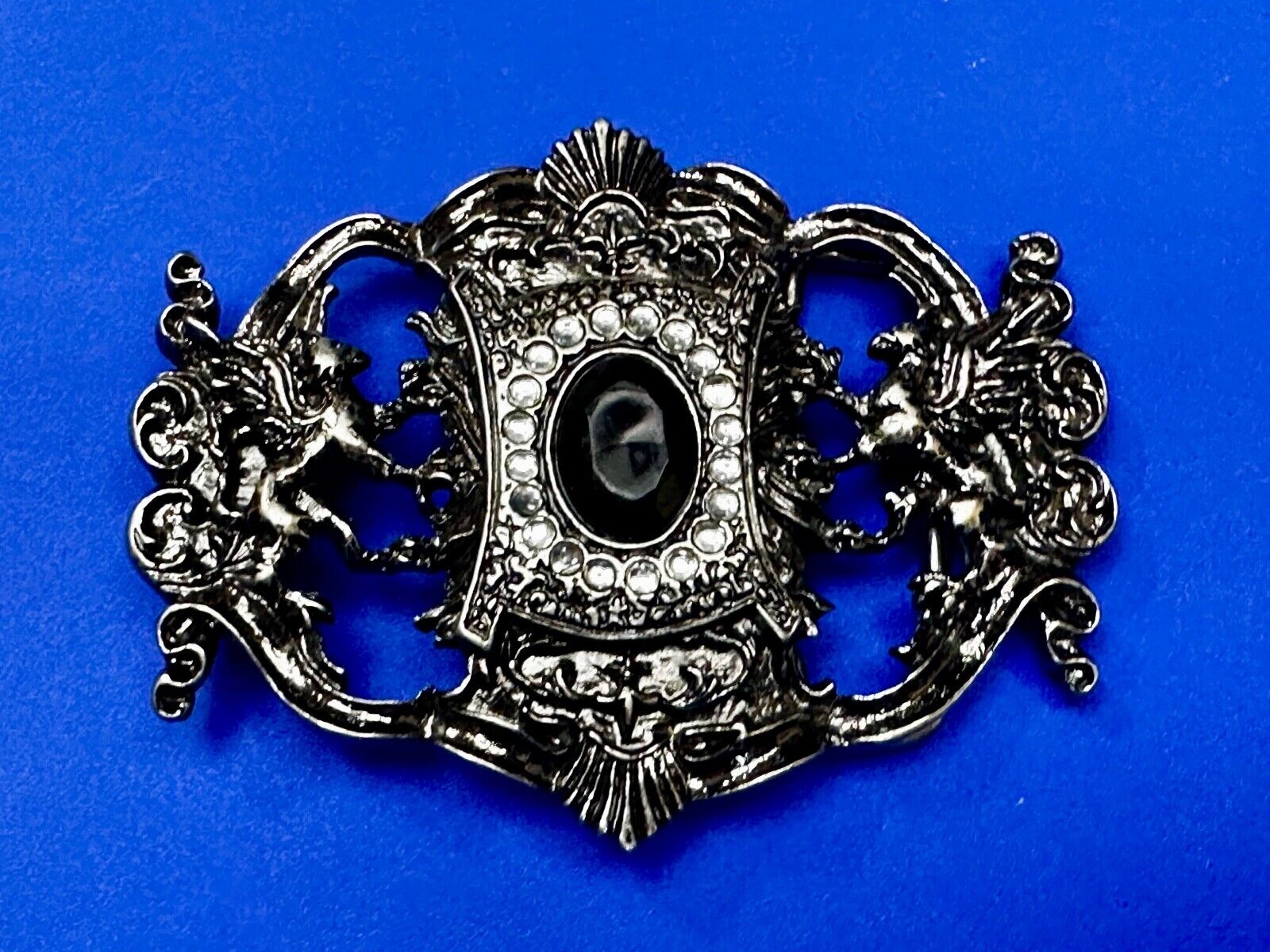 Victorian Style Black Rhinestone Centerpiece Vintage See Through Belt Buckle