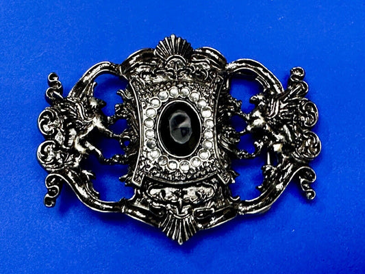 Victorian Style Black Rhinestone Centerpiece Vintage See Through Belt Buckle