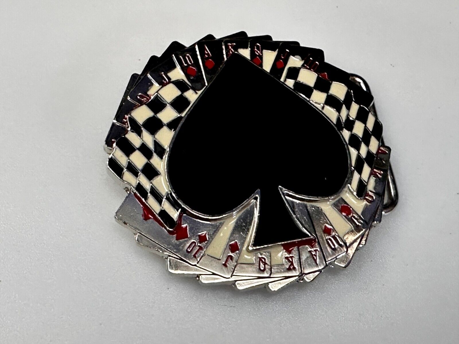 Ace of Spades Cards Royal Flush Poker Checkered Flag Gambling Casino Belt Buckle
