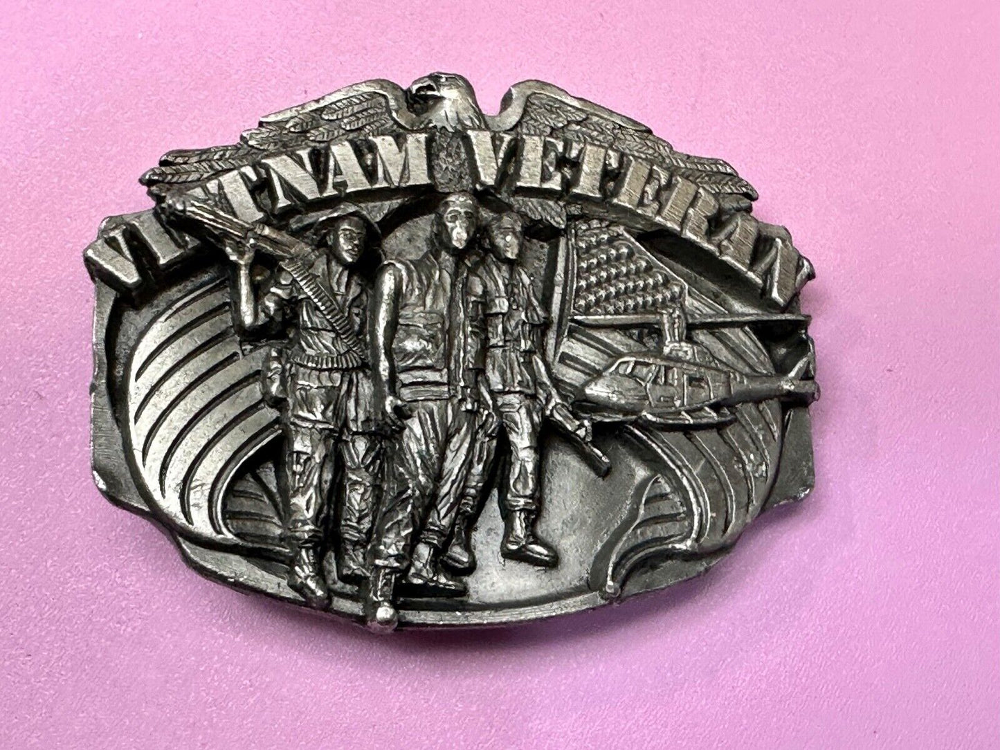 Vietnam Veterans Military Army Hero Vintage 1980's Pewter Siskiyou Belt Buckle