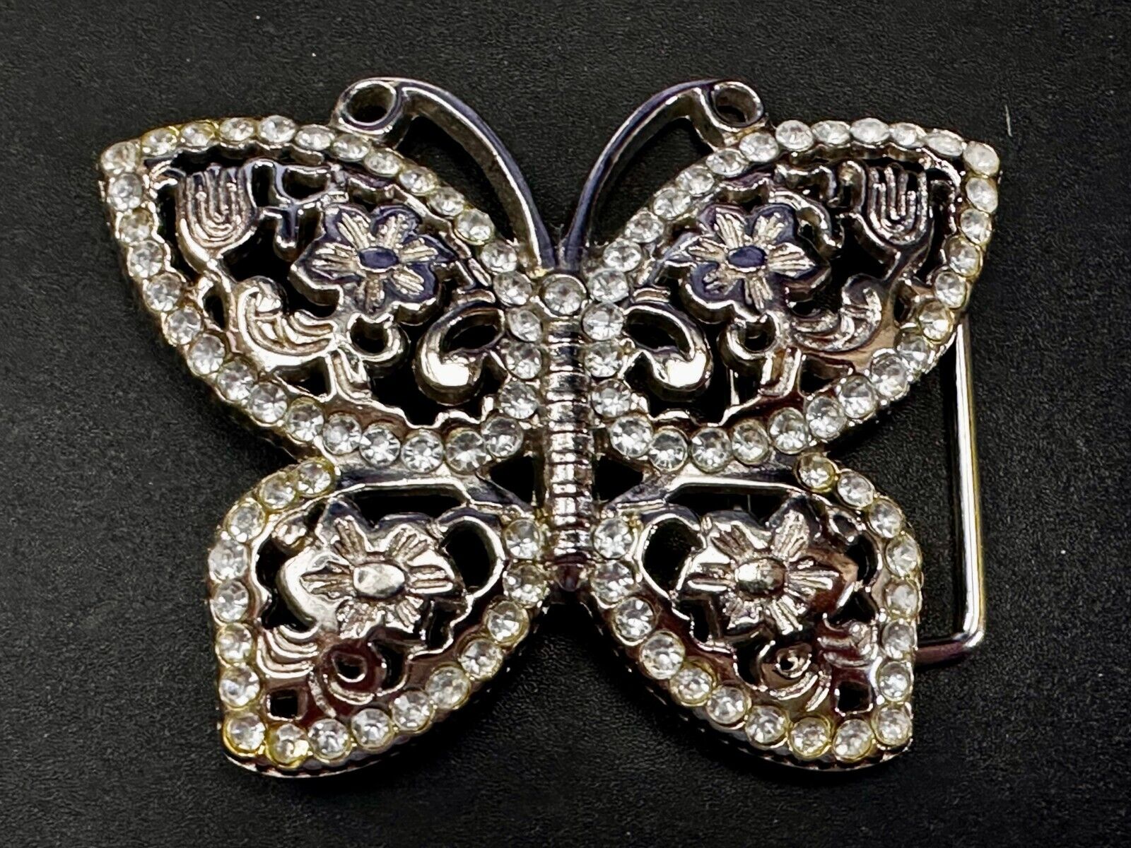 Beautiful Sparkling Butterfly Rhinestone Covered See Through Hippy Belt Buckle