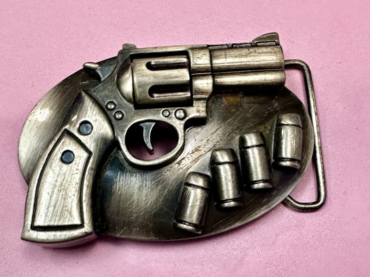 Unique Revolver Gun Pistol Six Shooter with Bullets Design Cutout Belt Buckle