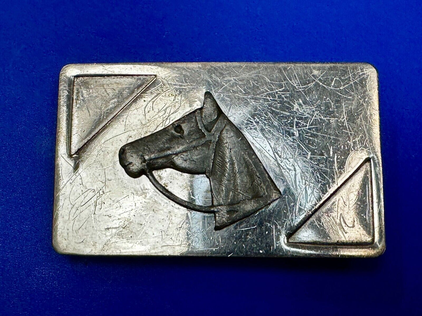 Vintage Horse Head on Nickel Silver Rectangular Belt Buckle