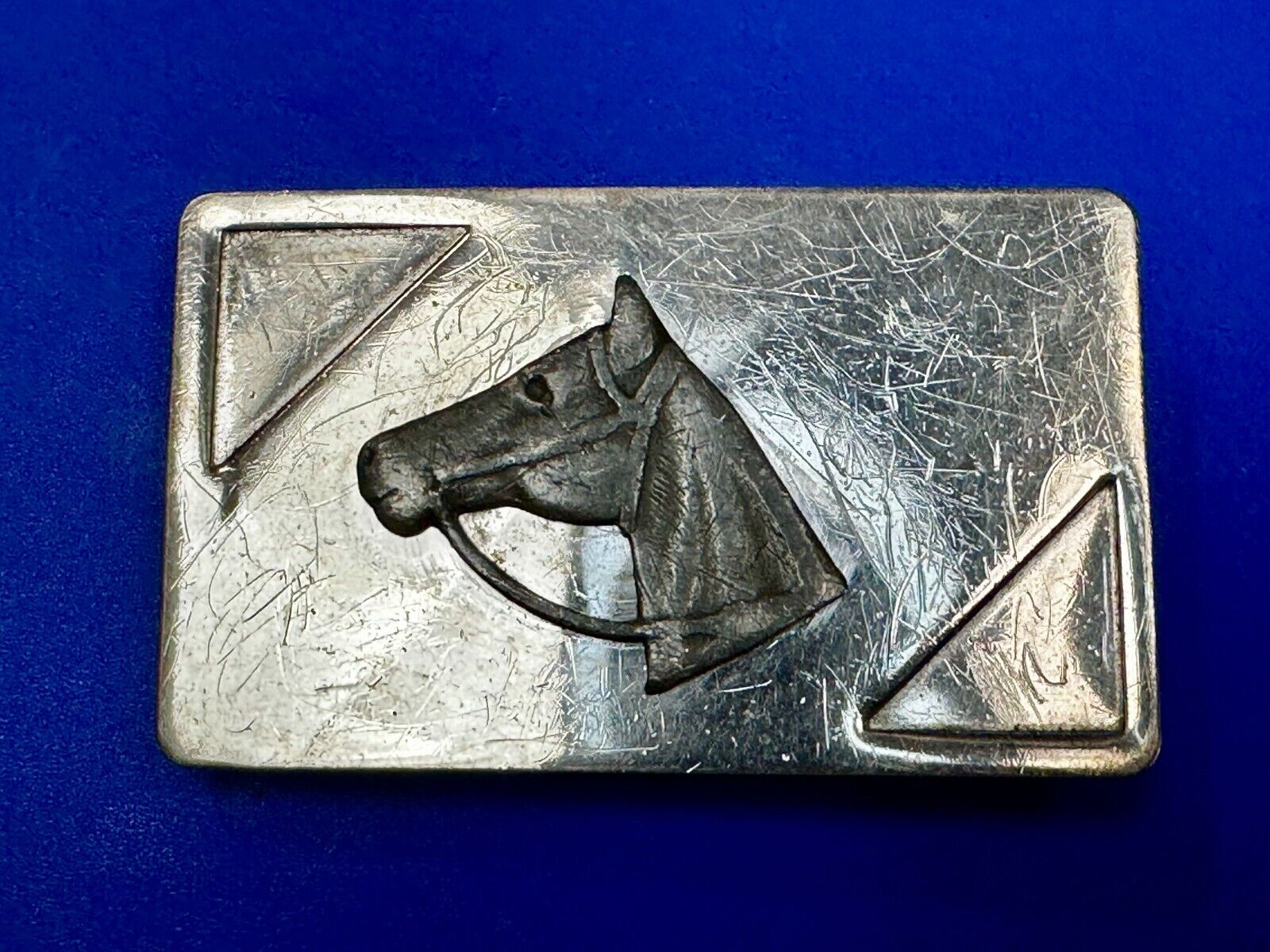 Vintage Horse Head on Nickel Silver Rectangular Belt Buckle