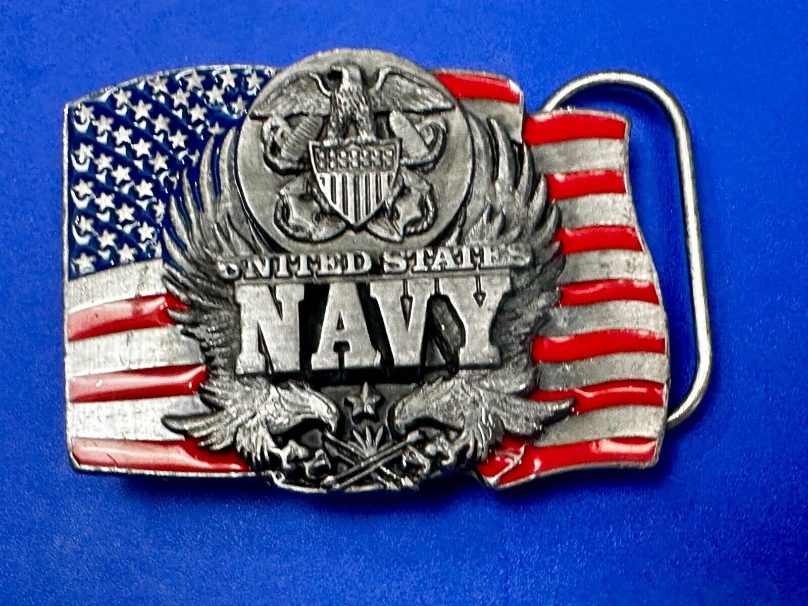 United States Navy Patriotic Flag Eagle Naval Seal Vtg 1991 Belt Buckle Siskiyou