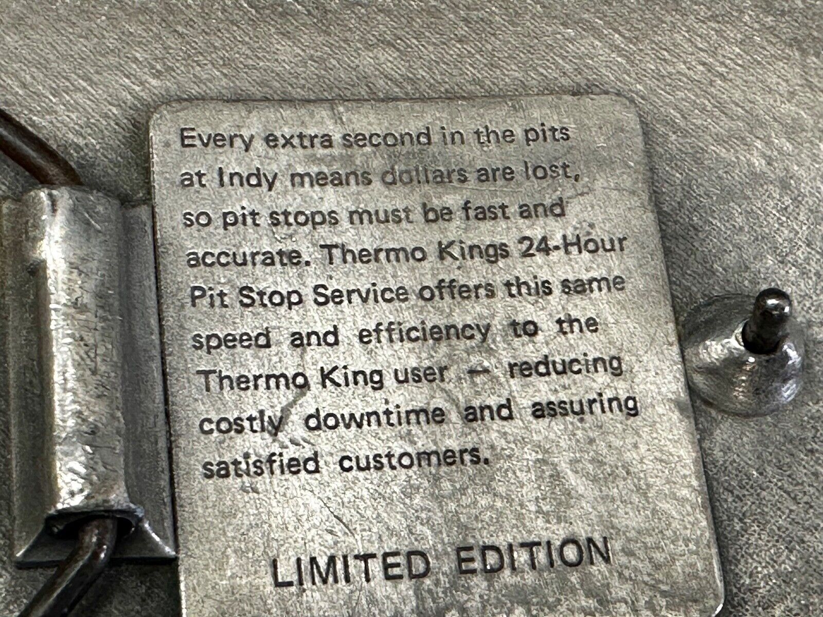TK Thermo King - Indy Motor Speedway 24 hour pit stop Vintage Belt Buckle