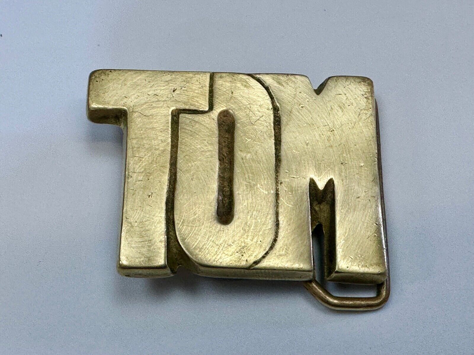 TOM  Vintage name custom  SOLID BRASS cutout BELT BUCKLE