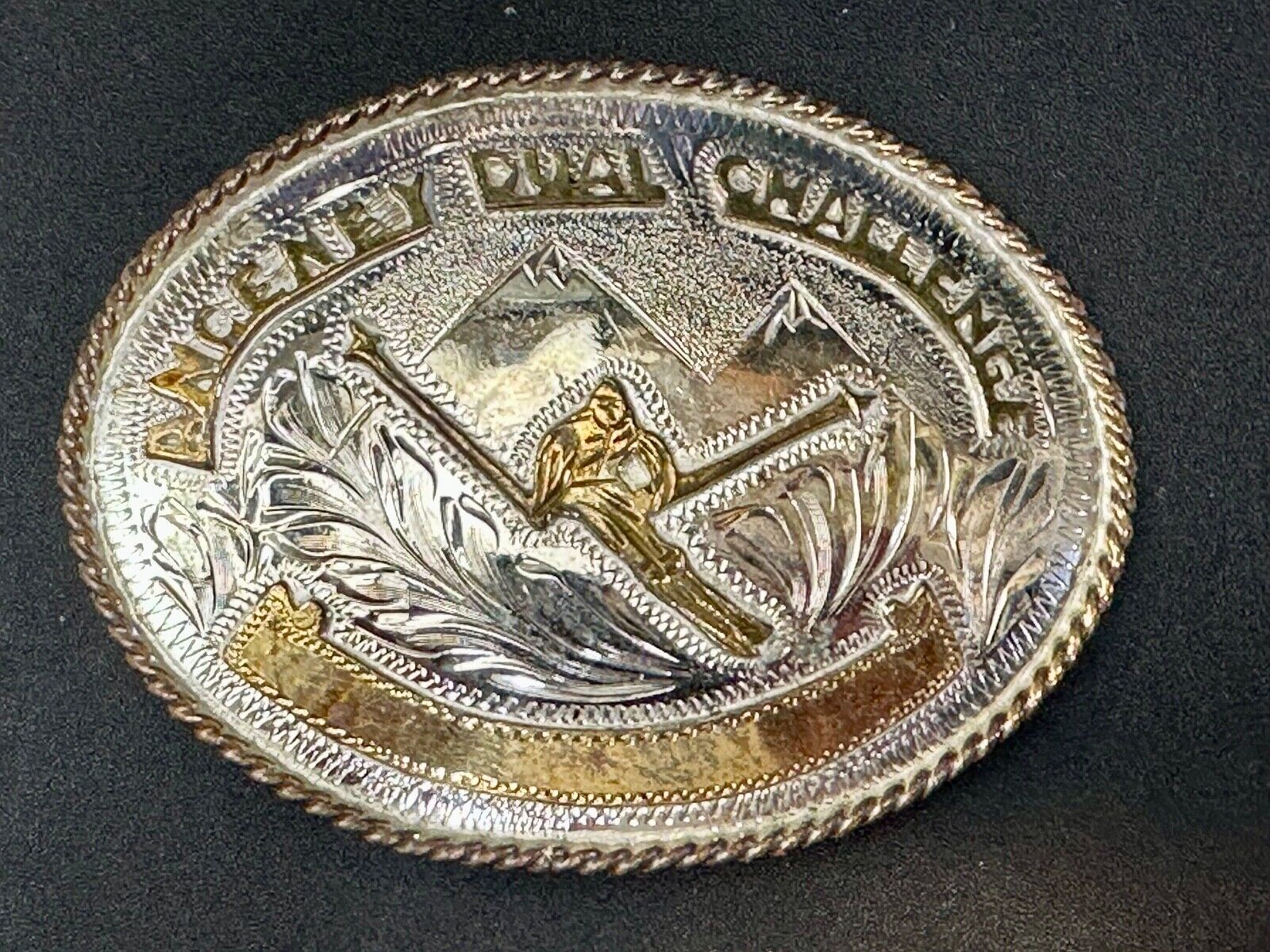 Amcemey Dual Challenge Downhill Ski Trophy Award Vintage Western Belt Buckle