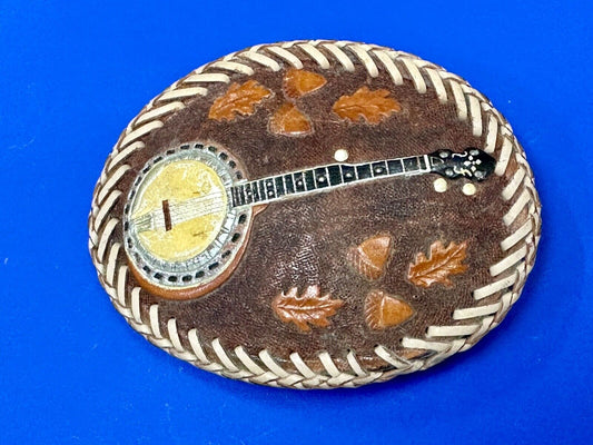 Banjo Country Music Bluegrass Pickers Gorgeous Snake Skin Vintage Belt Buckle