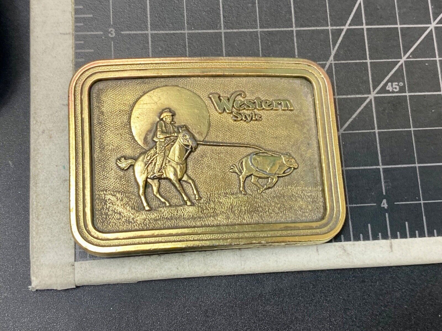 Vintage  - Western Style roping rodeo cowboy on range belt buckle
