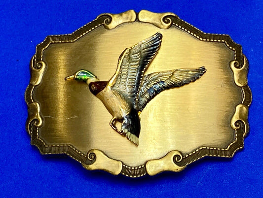 Vintage Duck - western framed flying Bird with green head belt buckle