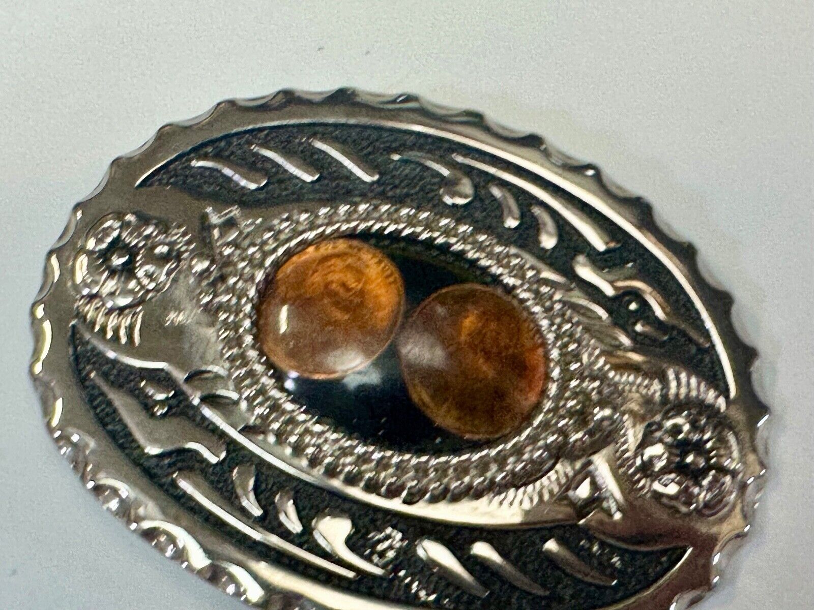 Two lucky pennies coins encased in cab style centerpiece of western belt buckle