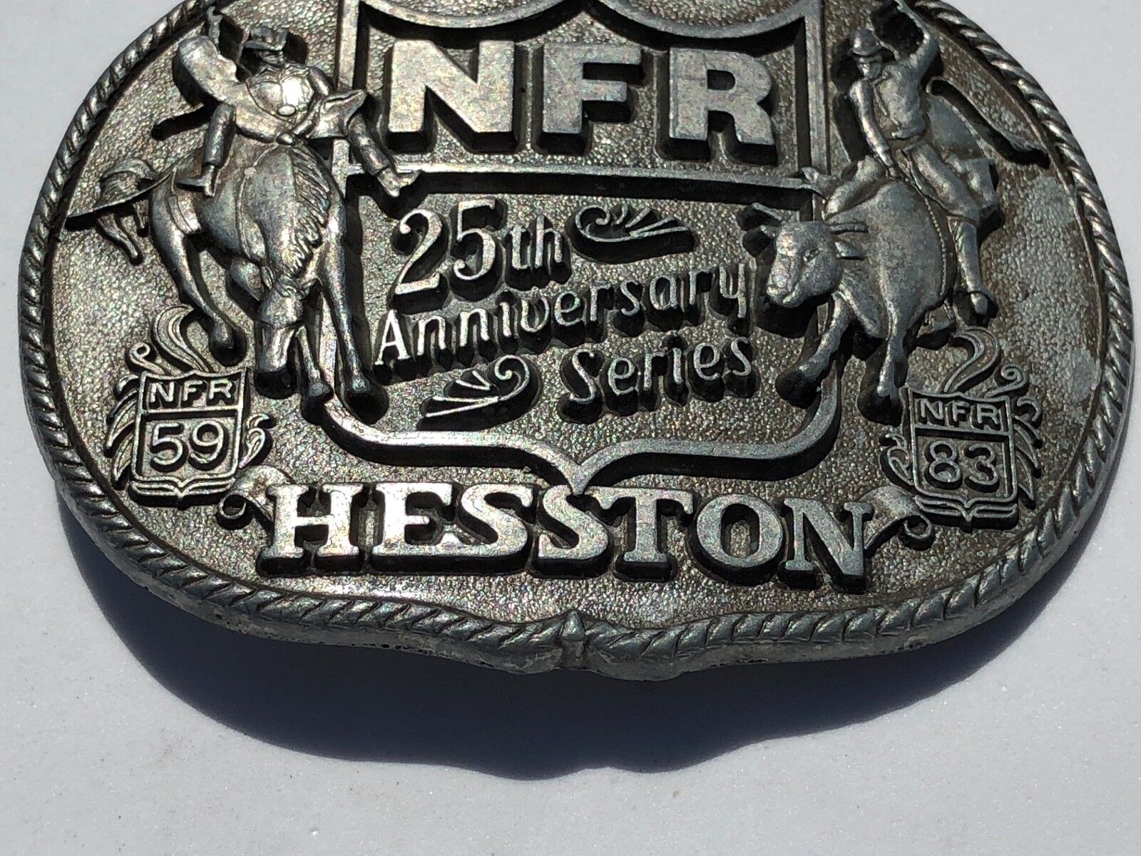 1983 25th Anniversary Series  Hesston National Finals Rodeo Belt Buckle 3.5x3"