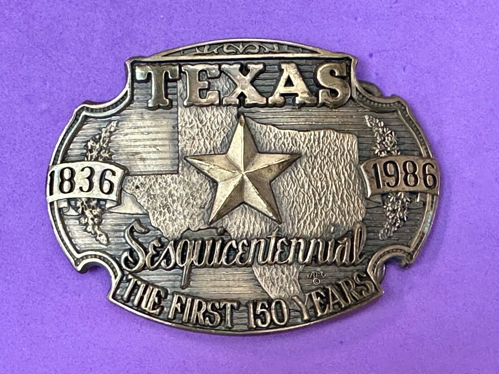 Texas Sesquicentennial 1836-1986 Solid Brass 1st Edition ADM Belt Buckle