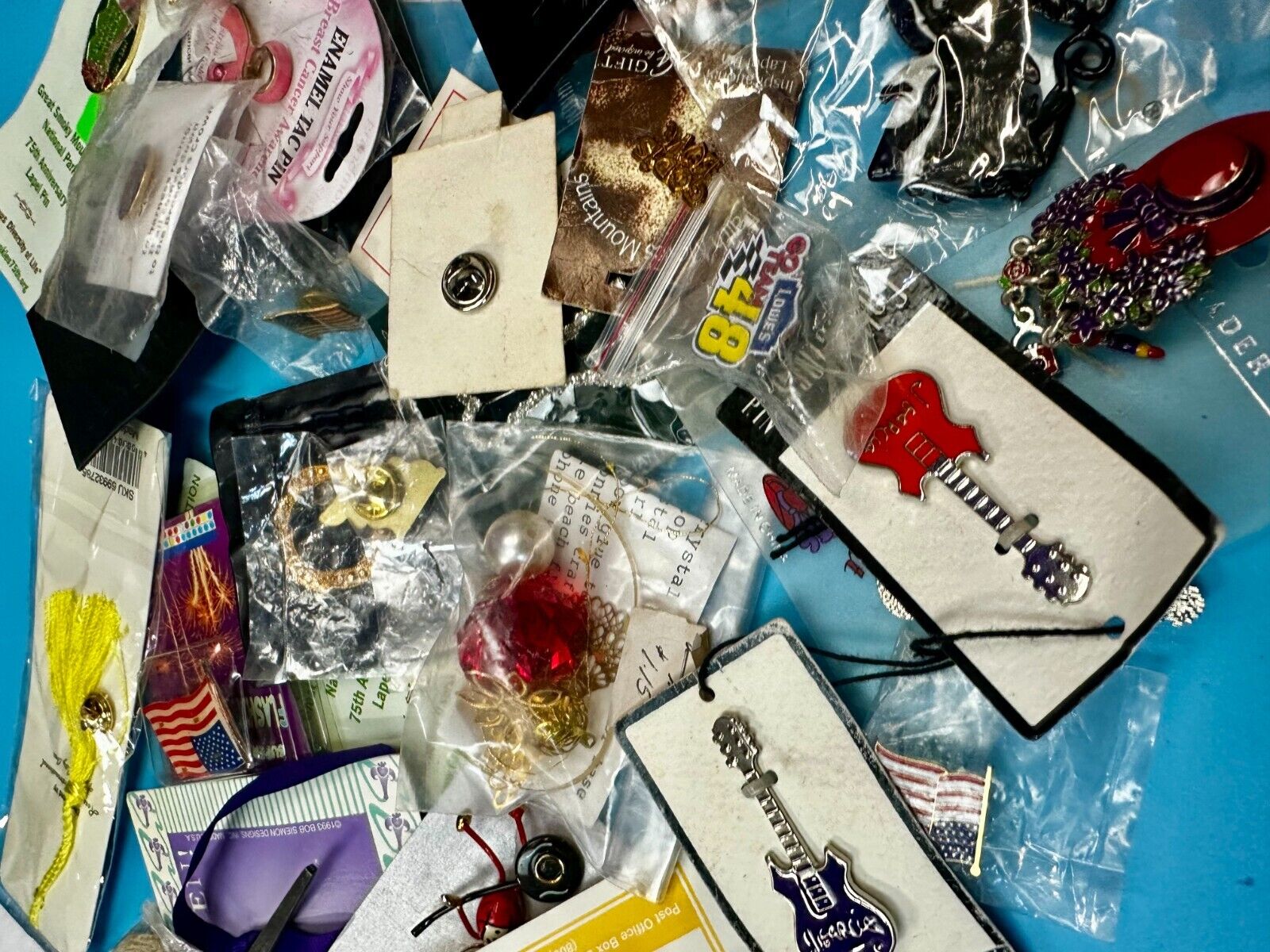 Around 50 Brooches &Pin's In Packaging Resale Bulk Lot, Junk Drawer Grab Bag